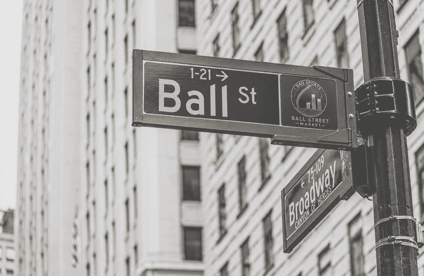 Street sign reading 1-21 Ball St against city skyscrapers